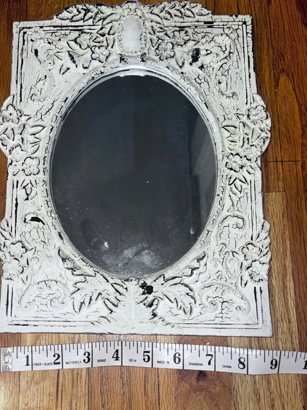 Small Vintage-Style White Ornate Wall Mirror